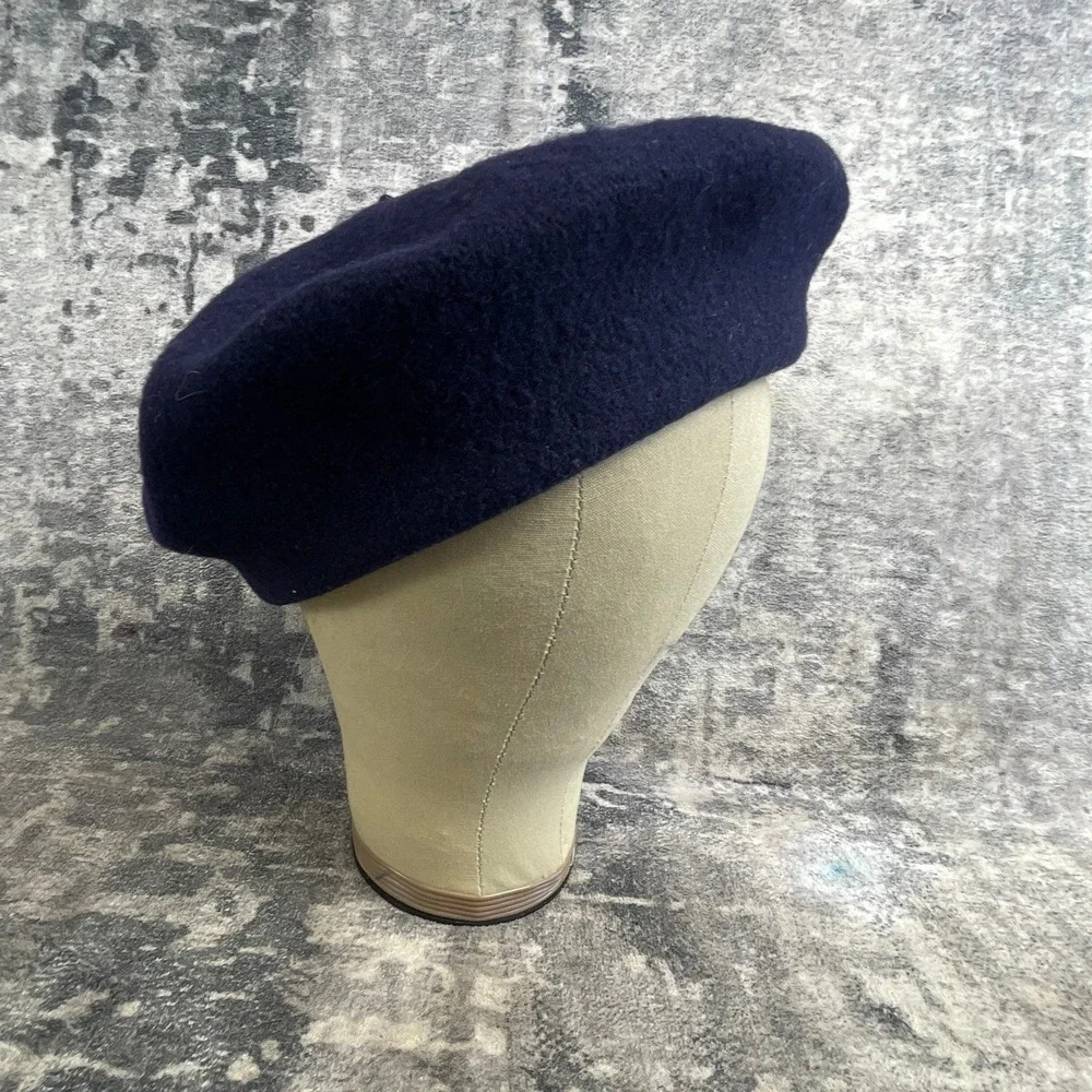 Vtg Beret Basque De Luxe Women OS Beret 1950s Wool Navy Blue French Artistic
